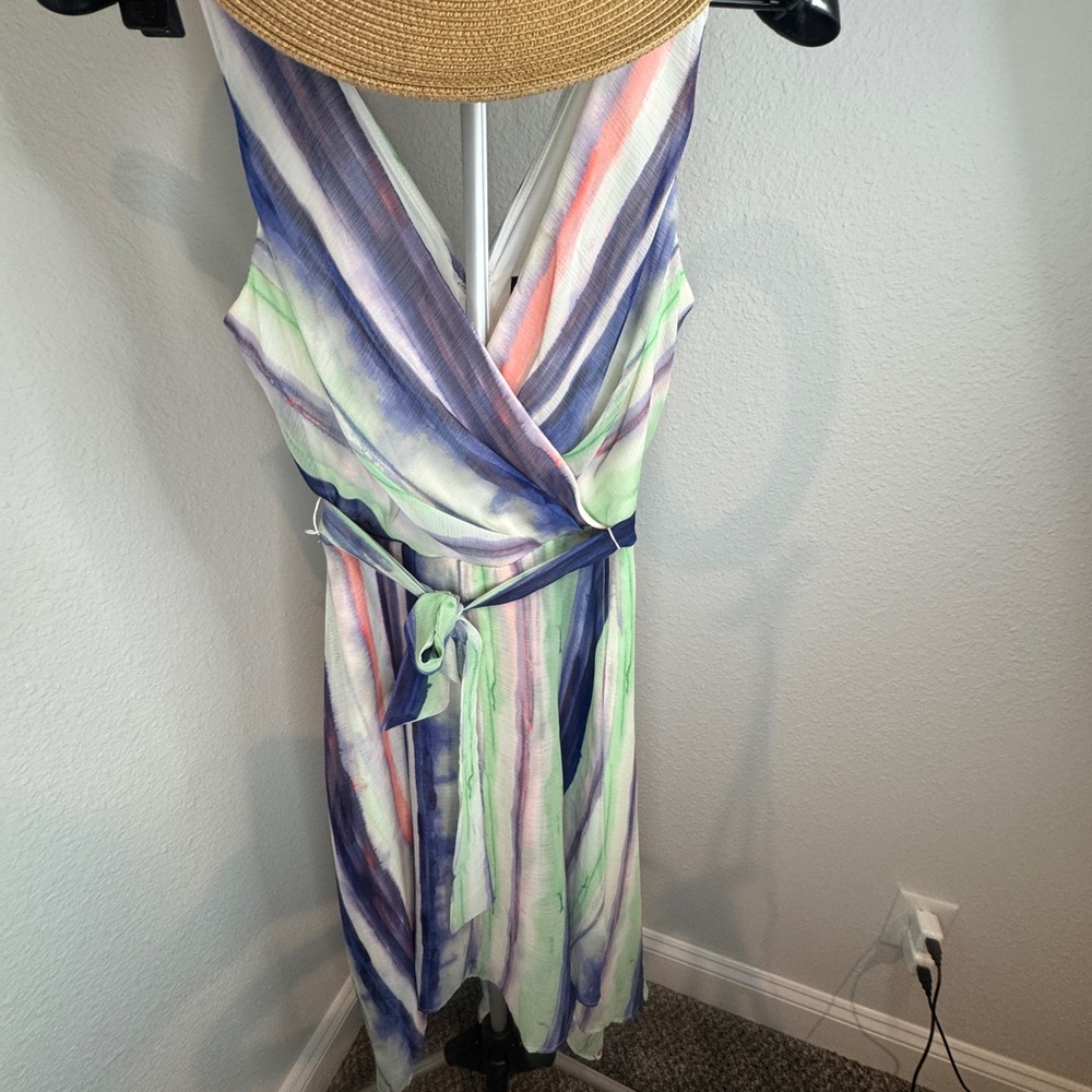 Dkny Blue and Pink Faux-Wrap Sundress Medium (#246) - Picture 9 of 11